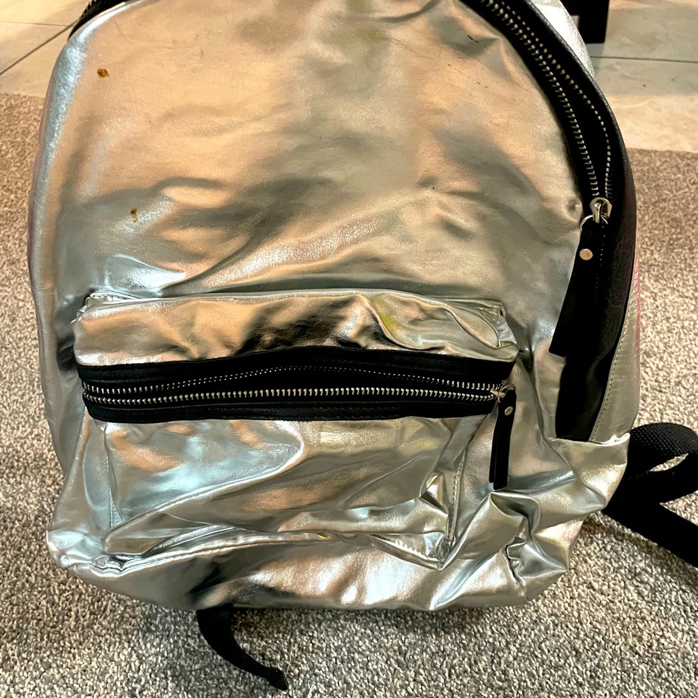 Metallic Forever 21 backpack and wallet